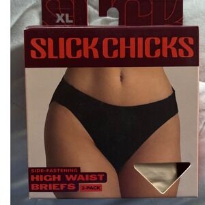 Slick Chicks XL High Waist Briefs Side Fastening Black Beige 2 Pack
